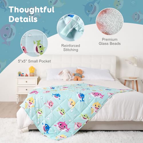 Kivik Weighted Blanket 7 lbs, 41" x 60" Green Shark Weighted Blankets for Small Single/Twin Size Bed, All-Season Breathable Soft Cozy Cute Heavy Throw Blanket for Calming & Sleep, Washable