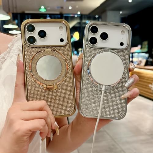 Coque paillettes iPhone 12 Pro Max dorée avec miroir et support magnétique haute finition