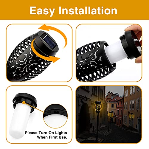 Solar Outdoor Lights, 4Pack Solar Torch Light With Flickering Flame,12 Led Tiki Torches For Outside Waterproof Landscape Decoration With Auto On/Off Dusk To Dawn For Christmas Garden Patio Yard #TOP4