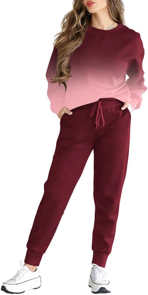 HBQ Sweatsuits For Women Sets 2 Piece Outfits Crewneck Sweatshirts Pullover Tops And Jogger Pants Tracksuits Lounge Set-Gradient-S