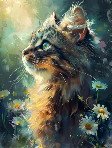 N.LANSHAN Canevas Broderie Point De Croix Kit Complet Adulte Debutant Chat Parmi Les Fleurs 30X40Cm Kit Broderie Point De Croix Compté Imprimé Enfant Débutant Adulte...