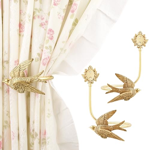 Solid Brass Bird Curtain Holdbacks, Hand-Forged...