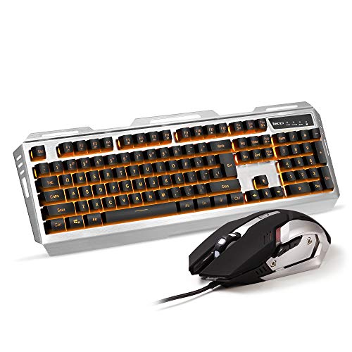 Colorful Gaming Keyboard Mouse Combo,Color Changing RGB LED Keyboard,Computer Lighted Keyboard,PC Keyboard Gaming Mouse,Wired USB Keyboard Raised Keys,Durable Metal Texture Panel,for Xbox One PS4 Game