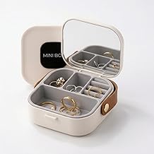 Travel Jewelry Organizer for Women Portable Jewelry Box Small Travel Jewelry Case with Mirror Compact Jewelry Storage Box Mini Jewelry Organizer for Rings Earrings Necklace Bracelet (White)