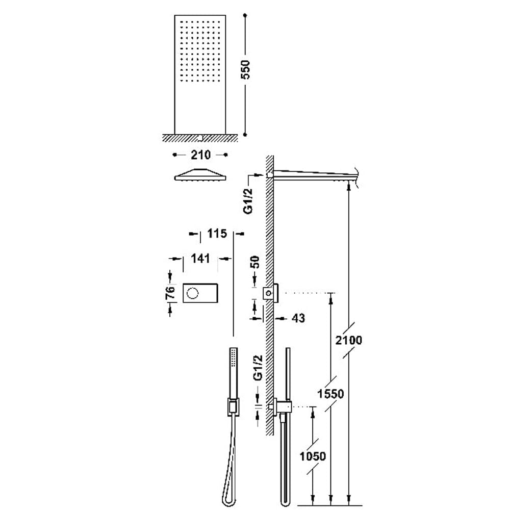 TRES 09286551OM SHOWER TECNOLOGY Kit de Grifo Termostático Electrónico Empotrado de 2 Vías Edición Azul Espíritu Oro Mate 24K
