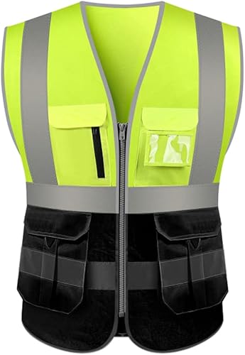 TopTie Chaleco de seguridad de alta visibilidad de 10 bolsillos, chaleco de seguridad reflectante