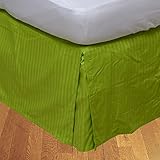 BudgetLinen (1 Box Pleated Bed Skirt Only,Parrot Green Stripe, Queen XL, Drop Length 12 inches 100% Egyptian Cotton Luxurious 600 Thread Count