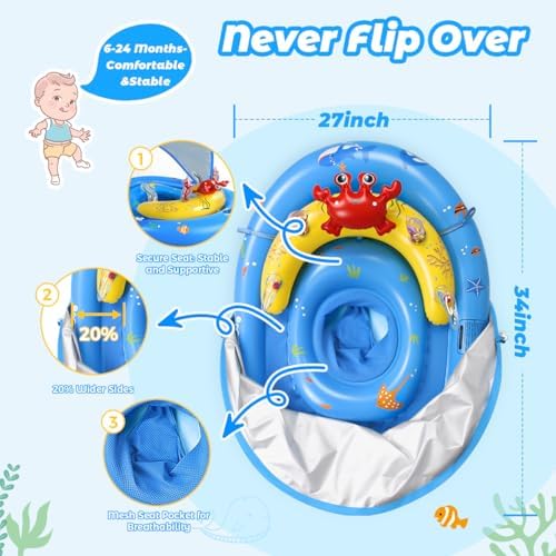 LAYCOL Baby Pool Float with UPF50+ Sun Protection Canopy & Toy Play Console,Infant Baby Float for Pool,Adjustable Safety Seat,Toddler Float for 6-24 Months - 4