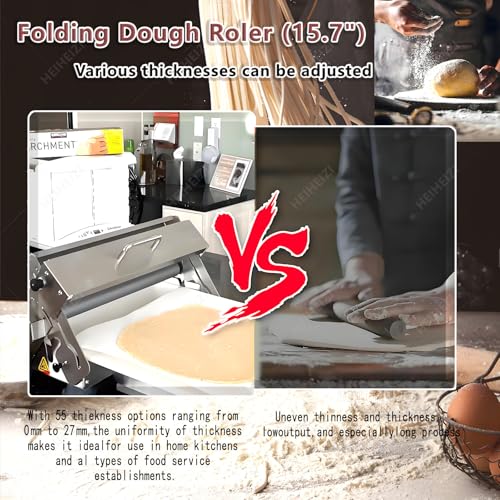 Manueller Teigausstecher 30 cm / 39,9 cm – Edelstahl-Teigroller mit 10 festen Dickeneinstellungen und Mikroeinstellungszifferblättern – ideal für Gebäck, Fondant, Croissants, Pizza