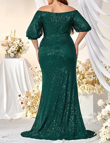 Image of Madam Uniq Women Plus Size Short Sleeve Sequin 1920s Dress Off Shoulder Maxi Formal Cocktail Wedding Party Evening Gown