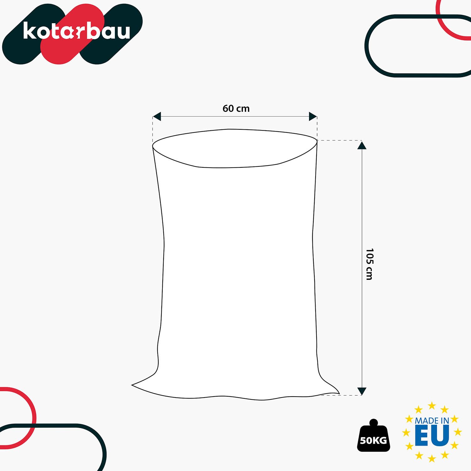 KOTARBAU® Set di 20 sacchi in tessuto PP 65 x 105 cm, 50 kg, colore bianco