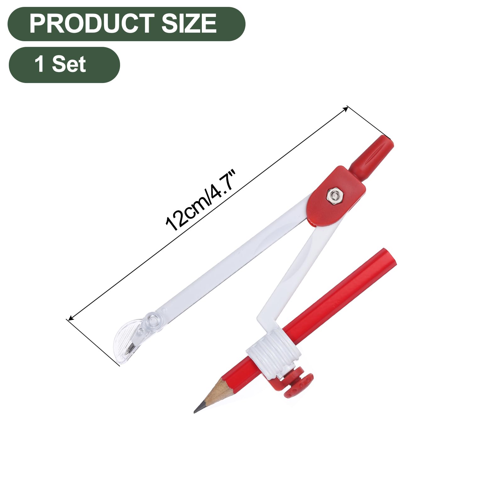 PATIKIL Compass for Geometry Metal Compass with Pencil Geometry Math Drafting Drawing Measuring Tools for Classroom Office Supplies Red White - Image 2