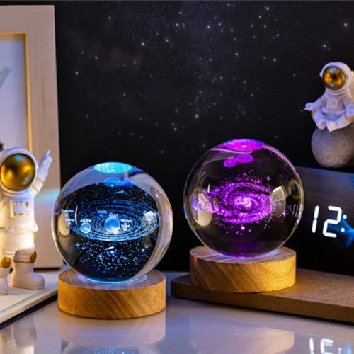 Luminária De Mesa Bola De Cristal Esfera Grande Planeta Terra Galáxia Via Lactea Saturno Lua LED Bas