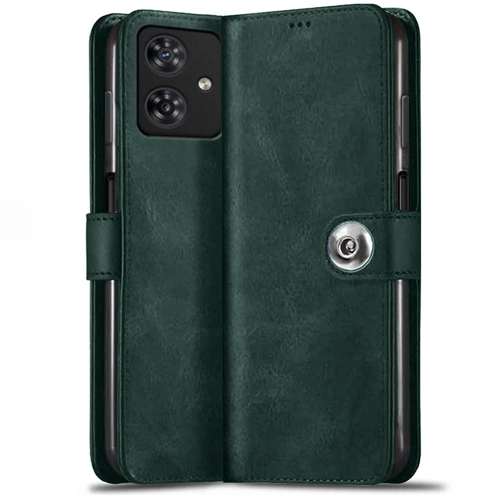 TheGiftKart Genuine Leather Finish Flip Back Cover Case for Motorola Moto G54 5G / G64 5G | Inbuilt Pockets & Stand | Designer Button Magnet Flip Back Case for Moto G54 5G / G64 (Faux Leather, Green) (B0D4J6FHT5) Amazon Price History, Amazon Price Tracker