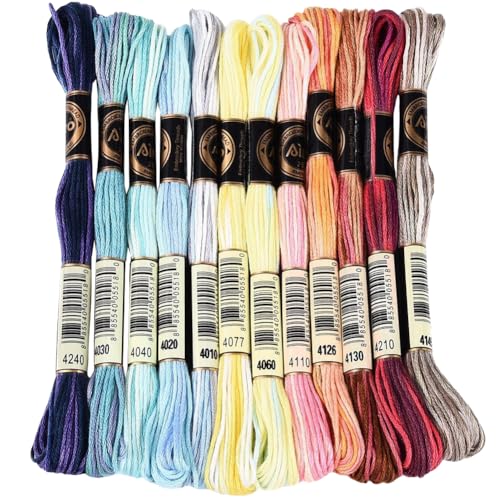 Image of 12 Skeins 105 Yards 6 Strands Embroidery Floss Colorful Gradient Thread Cross Stitch Variegated Friendship Bracelet String Cord Bulk Yarn Set for Bracelets Hand Sewing Making DIY Crafts