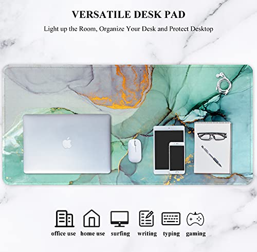 Image of Auhoahsil Extended Mouse Pad, XXL Gaming Mouse Pads, Large Big Mousepad Laptop Computer Keyboard Mat Desk Pad with Non-Slip Base Stitched Edge for Gaming Office, 31.5 x 15.7 inch, Green Marble