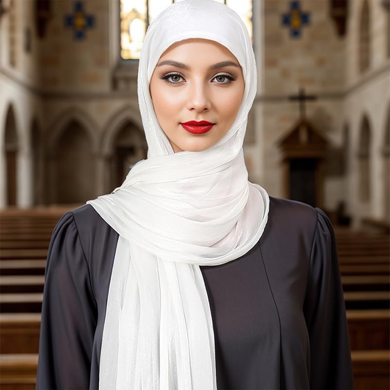 Women Premium Hijab Head Scarf Lightweight Shimmer Scarves Crepe Wedding Shawls and Wraps for Evening Dresses Shiny - Image 4