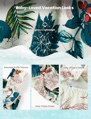Image of PATPAT Family Hawaiian Matching Outfits - Mommy and Me Vacation Outfits | Halter Sundresses and Button Down Shirts,Caribbean Vacation Summer Tropical Outfits,Hawaiian Boho Tropical Floral Printed