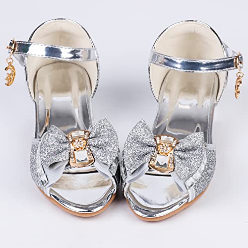 Image of Amtidy Girls Glitter Bow Low Heel Princess Shoes, Mary Jane Ankle Strap Dress Pumps for Wedding Birthday Party Performance