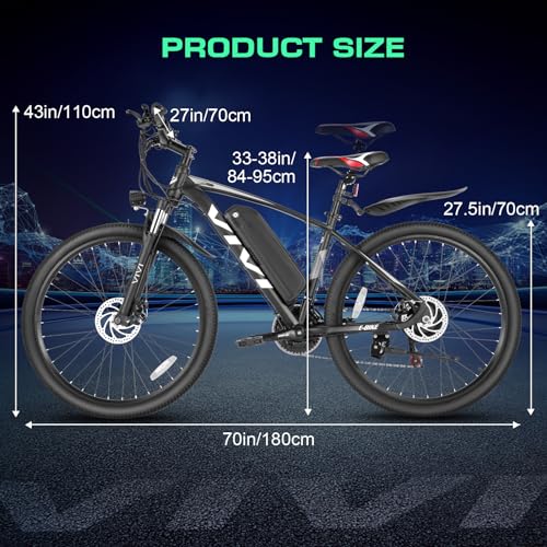 Vivi Electric Bike for Adults, 27.5" Big Tire Shock Absorption E Bicycle 500W Mountain Bicycle with 48V 10.4AH Removeable Battery, 50 Miles, Disc Brake, Mountain Adult Bike, Certified UL 2849 - Image 2