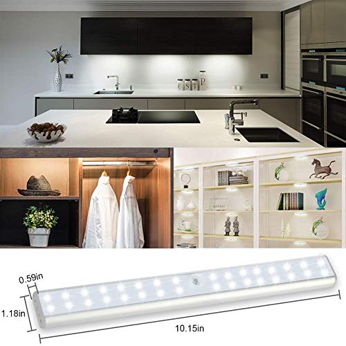 Litake Under Cabinet Lighting Rechargeable, Dimmable Wireless 32 LED Closet Under Counter Shelf Lights with Remote, Stick On Magnetic LED Light Bar with Timer,2 Packs