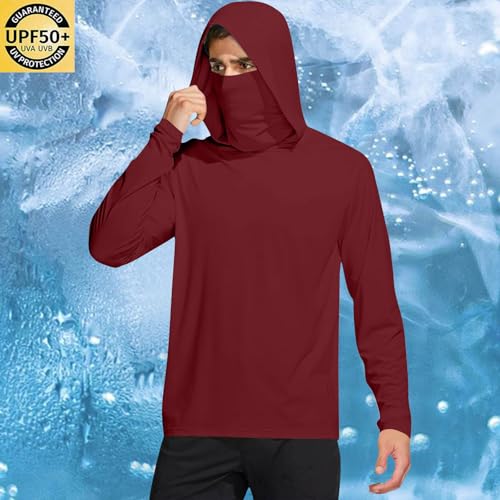 Men's UPF 50+ Sun Protection Shirts UV SPF Long Sleeve Hoodies with Mask Summer Outdoor Fishing Rash Guards Shirts2