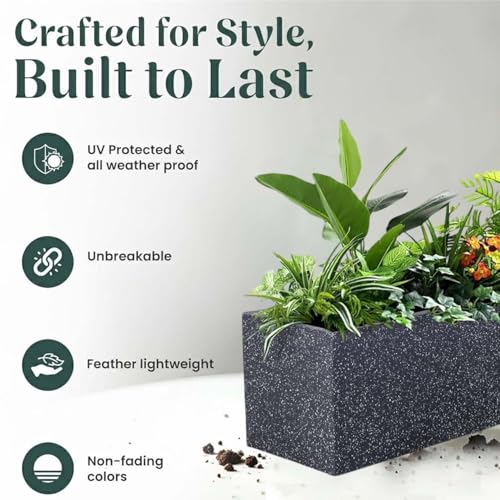 Image of Go Hooked Rectangular Planter Pot Combo Recta R (36 Inch & 24 Inch) | Large Polymer Indoor Outdoor Pots with Drainage | UV-Weather Resistant Flower Pot for Balcony Garden Home Office Decor (Black)