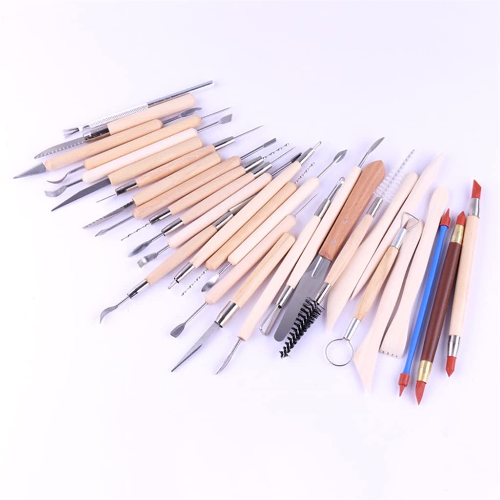 BATLAM Töpferwerkzeuge 30-teiliges Holzkeramik-Skulpturen-Reinigungs-Skulpturen-Werkzeug-Ton-Schnitz-Modellierwerkzeug-Töpfer-Werkzeug-Set
