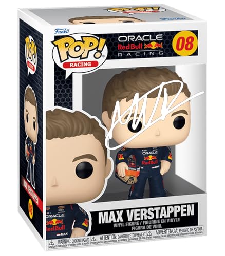 Max Verstappen with Helmet #08 Facsimile Signed Reprint Laser Autographed Funko POP! Formula 1 F1 Figurine with Protector Case