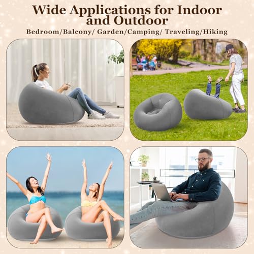 Image of Realspring Inflatable Bean Bag Chairs Outdoor Blow up Camping Chairs Inflatable Lazy Sofa Folding Portable Bean Bag Loungers Couch for Movie Night(Dark Gray,12 Pcs)