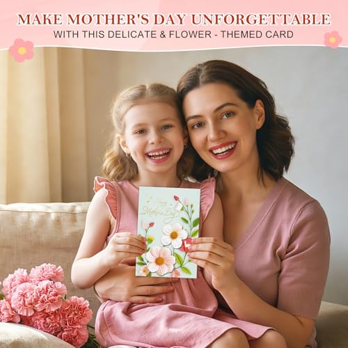 Image of FLYAB Mothers Day Card with Envelope - 5.5 inchx8 inch 3D Flower Golden Foil Design Happy Mothers Day Card Prefect Gifts for New Moms Grandma Wife Sister