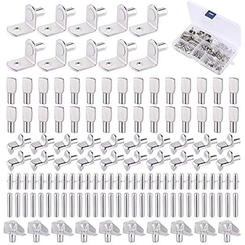 JIZZU 130Pcs 6 Styles Shelf Support Pegs kit, Shelf Pins, Metal Shelving Brackets and Supports for Glass Shelf Supports, Kitchen Cupboard Shelf Pegs, Cabinet Shelf, Furniture Silver Cover