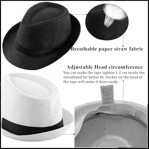 Image of 2 Pack Straw Fedora Hats for Men and Women, Short Brim Summer Beach hat, Trilby Panama Sun Hats.