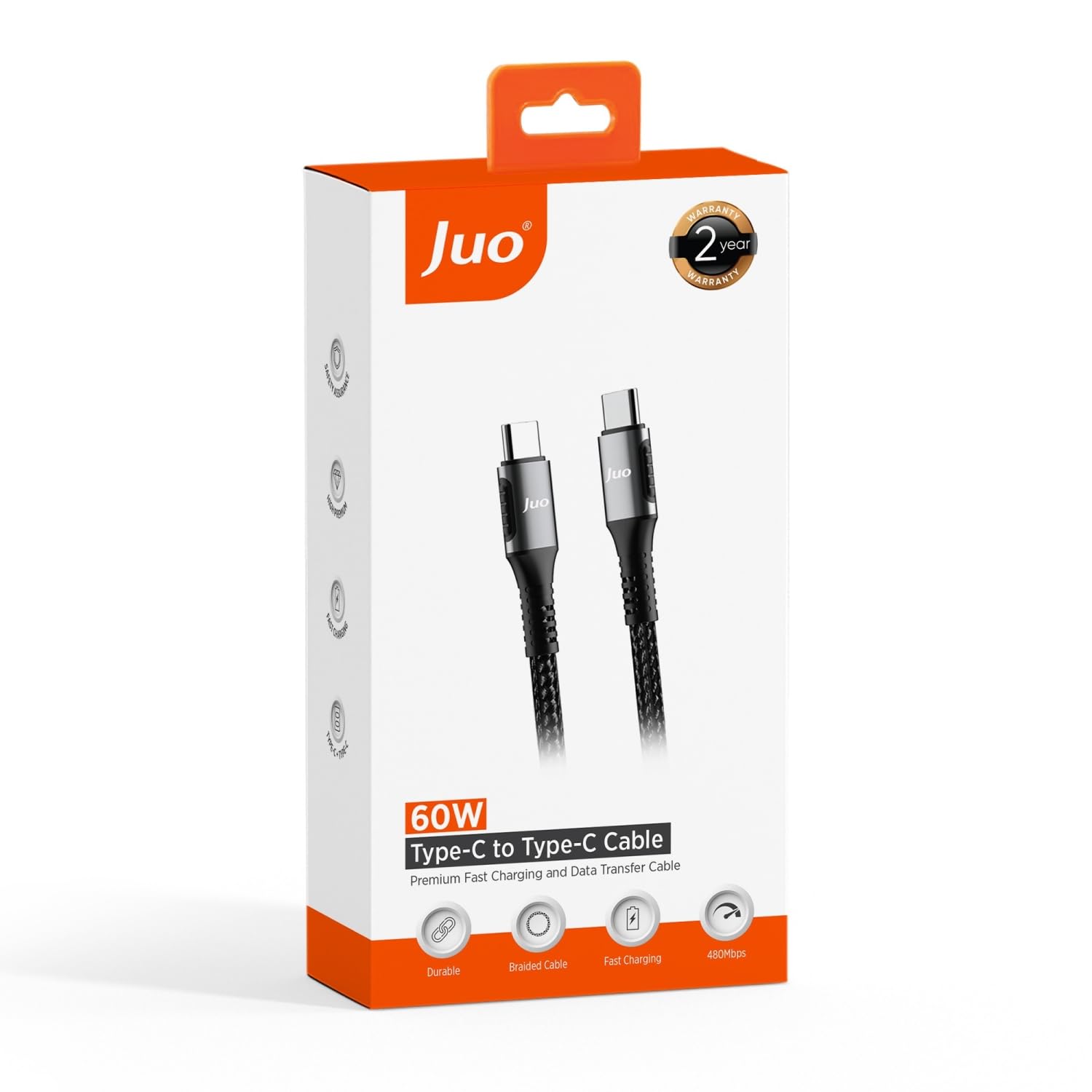Juo 60W USB Type-C to Type-C Örgülü PD Hızlı Şarj ve Data Kablosu 1 Metre