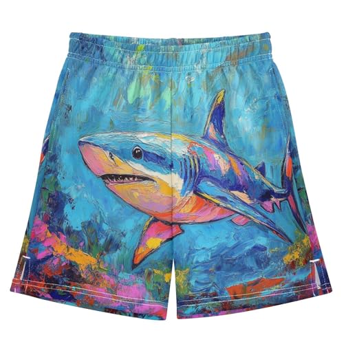 DOMIKING Colorful Shark Kids Shorts Pull-on Boys Shorts with Elastic Waist Casual Athletic Pants for Playwear Outdoor Summer