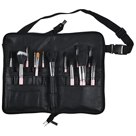 BestFire Professional Makeup Brush Bag Case Portable 22 Pockets Cosmetic Brush Holder Organizer with Artist Belt Strap PU Leather (Brushes Not Included) Cover