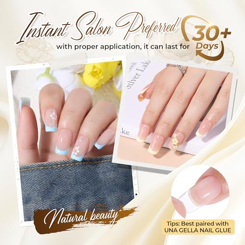 Image of UNA GELLA Nail Tips Square: 504PCS Short Square Nail Tips Pre Etched Gel Fake Nails Tips, No C Curve For Women DIY Nail Extension French Style Salon Home Full Cover Soft Acrylic False Tips 12 Sizes