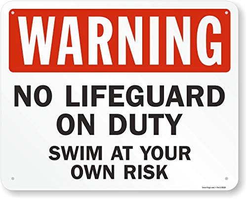 SmartSign Large No Lifeguard On Duty Sign, Swim at Your Risk Sign, 24x30 Inches, 80 Mil Thick Aluminum, Easy-to-Clean/Mount, Pre-Punched Holes, USA Made