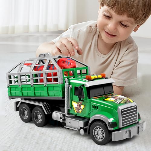 Image of Dwi Dowellin Toy Truck Transport Cars Carrier with Dinosaur for Kids Toddlers,Birthday Gifts for Boy Toddler Child 3 4 5 6 Years Old