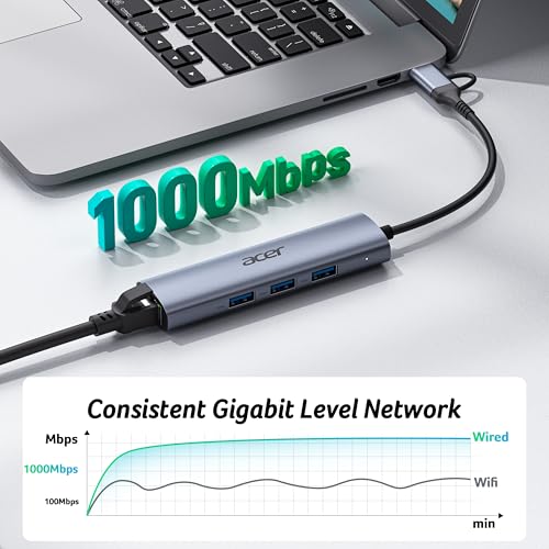 Adattatore USB C a Ethernet, hub USB C con 3 porte USB-A 3.0 e porte LAN RJ45 1 Gbps, dissipatore di calore in alluminio, adattatore da USB a rete per laptop, MacBook Pro, iPad, XPS e altro - Hub USB - Immagine 1