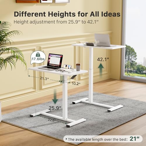 Image of Gibbon Mounts Mobile Standing Desk, 32Inch Pneumatic Adjustable Rolling Desk, Portable Laptop Desk with Wheels, Overbed Bedside Table Laptop Table for Couch, Home, Office, White