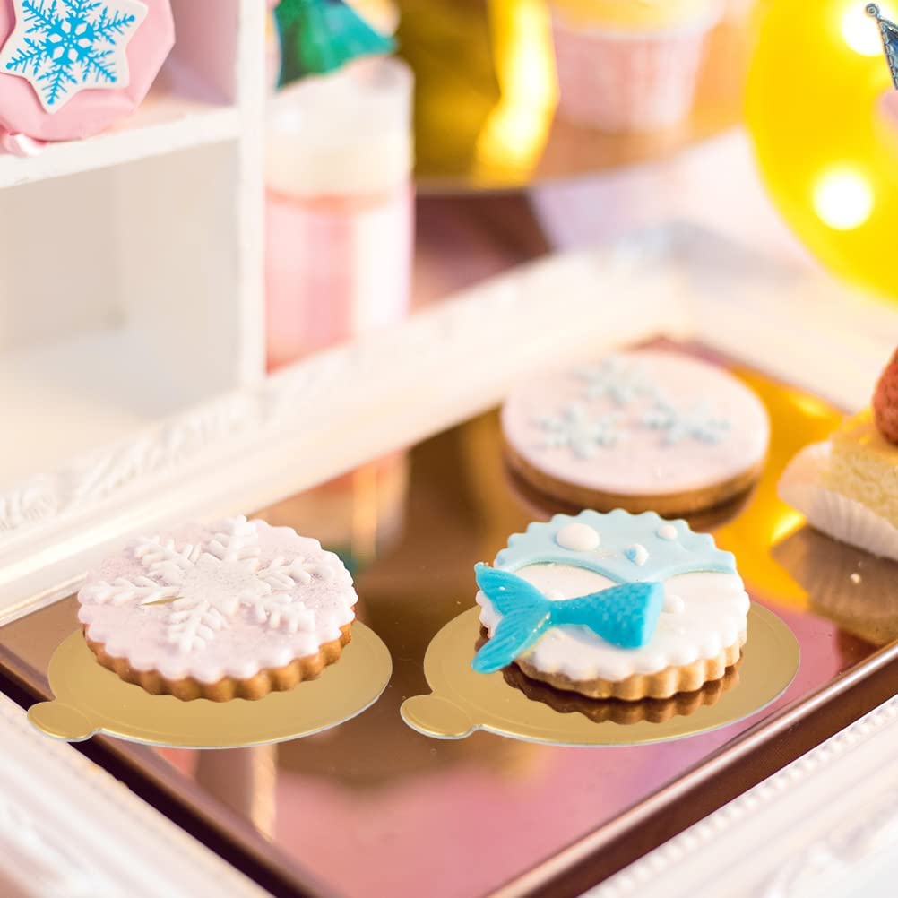 200 unidades de mousse para tartas de papel, bandeja reutilizable de oro, mini tarta de postre, expositor, tambor de papel para tartas de papel, platos de postre base para bodas y cumpleaños (redondo