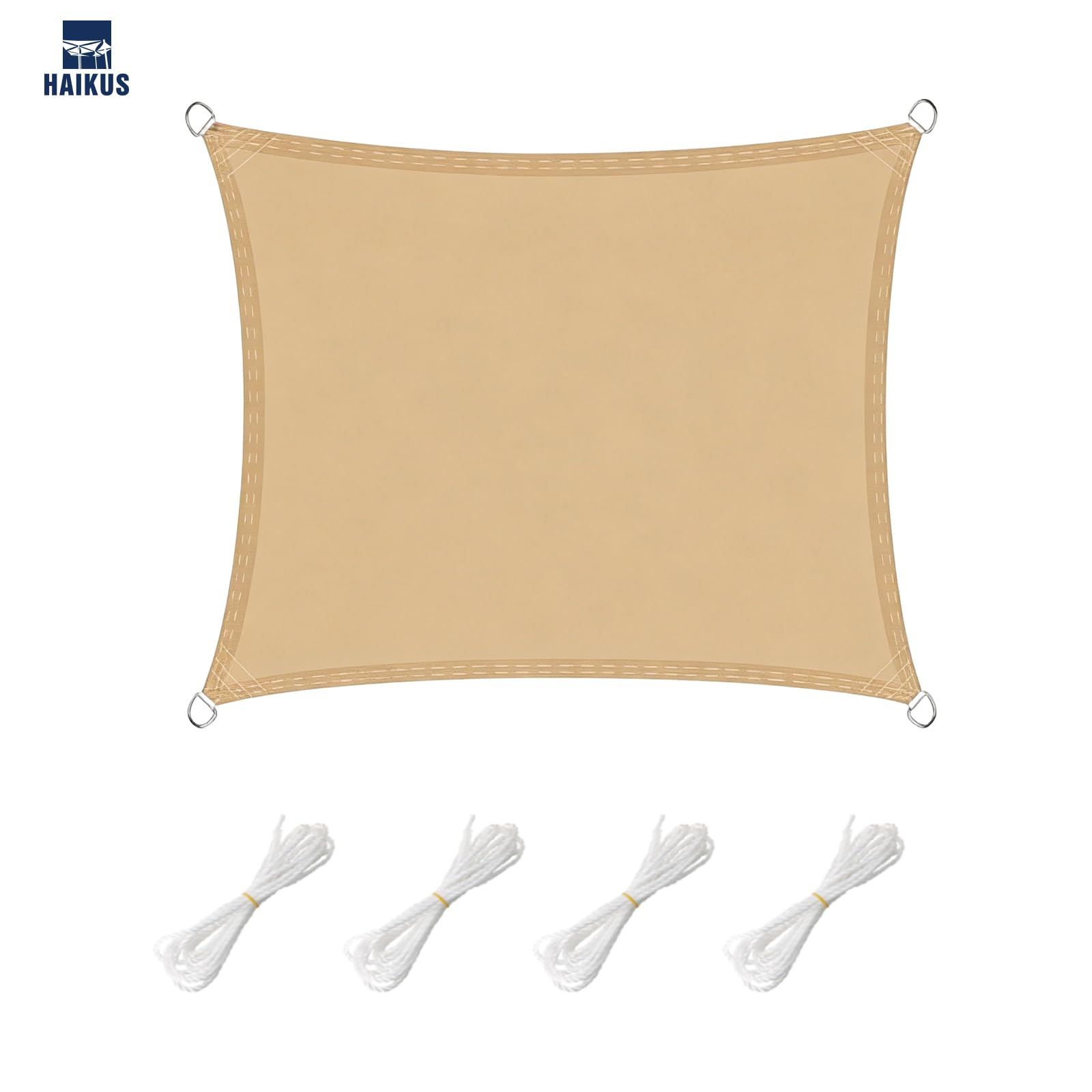 HAIKUS Tenda a Vela Impermeabile Quadrata 4x4 m, Protezione Raggi UV 98%, Vela Ombreggiante Rettangolare 400x400 cm, Telo Tenda da Sole per Esterno Giardino Terrazzo, Sabbia