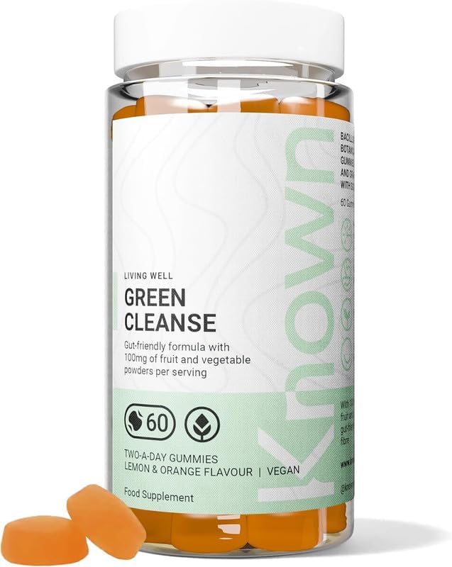 Delicious Green Cleanse Gummies - Chlorella & Gut-Friendly Bacteria - Natural Lemon & Orange Flavour - 60 Vegan Gummies, 1 Month Supply
