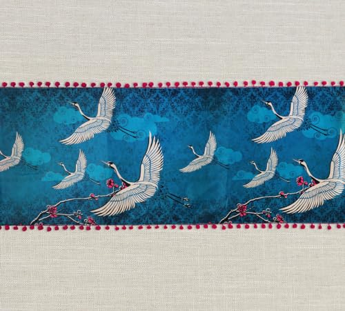 Image of India Circus by Krsnaa Mehta Legend of The Cranes Printed Micro Velvet 4 Seater Table and Bed Runner (56 x 14 inches)