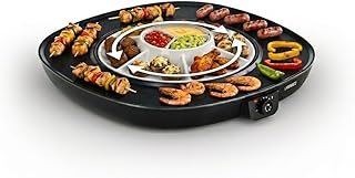Chef Pirouette Plancha Eléctrica con Bandeja Giratoria – Superficie 45 x 45 cm – Termostato hasta 220 °C – Recubrimiento Antiadherente – Fácil de Limpiar – 6 Espátulas – Cable Desmontable –