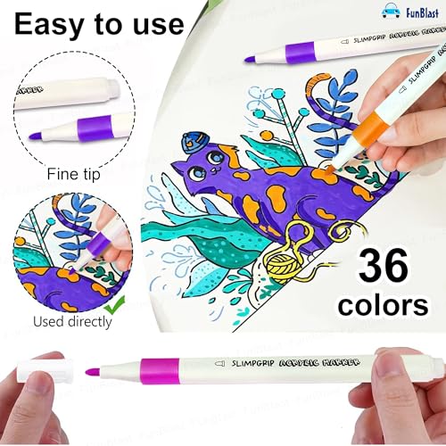Image of FunBlast Acrylic Paint Markers - Set of 36 Vibrant Colors, Permanent Water-Based Marker Pens for Rock Painting, DIY Crafts, Canvas, Glass & More (36)