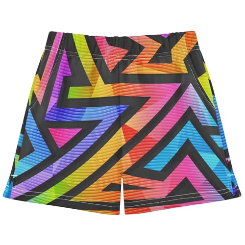 pnyoin Girl's Shorts Modern Rainbow Geometric Athletic Running Shorts with Pockets Size 14-15t