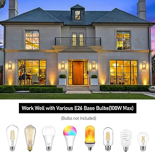 Image of BesLowe Outdoor Wall Light Fixtures, Gold Exterior Wall Lanterns | Waterproof Metal Construction, Rust-resistant, Quick & Easy Installation, Clear Glass Shades & Standard E26 Socket
