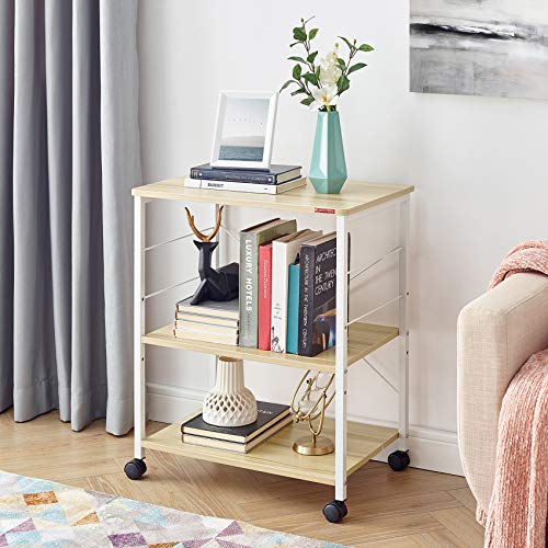 Mr Ironstone Baker's Rack, Kitchen Microwave Cart, Coffee Bar Table Station, 3-Tier Kitchen Utility Storage Shelf With Rolling Wheels Coffee Cart Kitchen Microwave Stand With 10 Hooks, Light Beige #TOP2